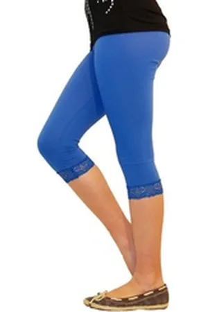Yeset Caprihose Mädchen Kinder Leggings Leggins Hose Capri 3/4 kurz Spitze Baumwolle B blau 140