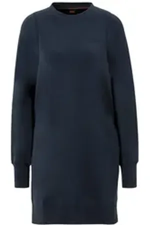 HUGO BOSS ORANGE Sweatkleid C_Elements mit Logoschriftzug in Handschrift Optik blau XL