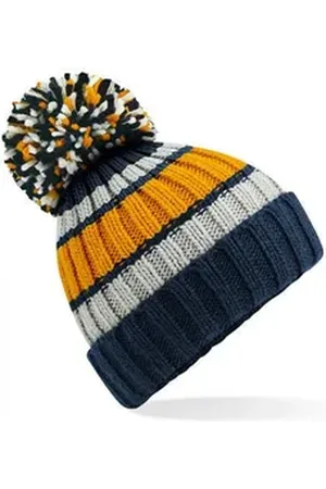 Beechfield ® Bommelmütze Hygge Striped Beanie - Hochwertiges Futter aus Shearling