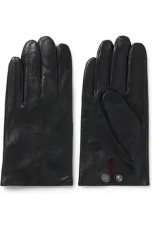 HUGO BOSS Lederhandschuhe Jaan mit Logo auf dem Knopf schwarz 10