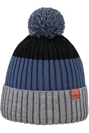 ARECO Strickmütze Bommelmütze Juniors GRAU-BLAU blau|grau