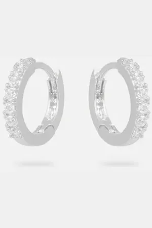 ESTELLA BARTLETT Paar Creolen Damen Silber - Pave Ohrringe mit Zirkona Steinen -, Messing versilbert 1,3 cm silberfarben