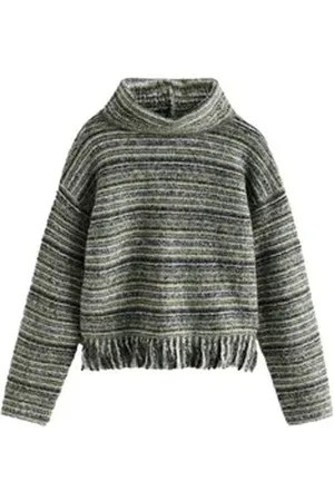 Next Rollkragenpullover Strickpullover mit Rollkragen, Fransen Spacedye (1-tlg) grün S