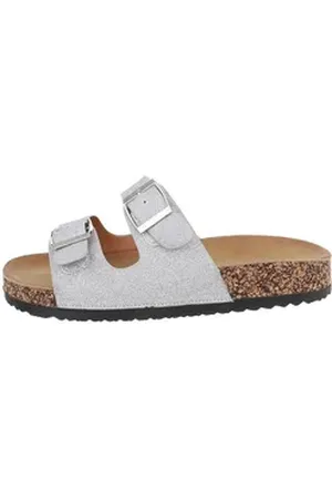 Ital-Design Damen Mules Freizeit Pantolette Flach Pantoletten in Silber silberfarben 37 EU
