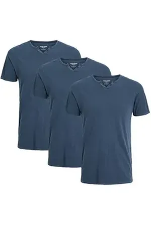 JACK & JONES T-Shirt 3er Pack Split (Spar-Set, 3-tlg) T-Shirt - Baumwolle - Atmungsaktiv - Aus hochwertigem Slub-Gewebe blau XXL
