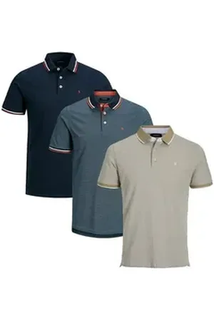 JACK & JONES Poloshirt 3er Pack Paulos - Slim Fit (Spar-Set, 3-tlg) Poloshirt - Baumwolle - Atmungsaktiv - Mit kleinem Markenlogo beige|blau|bunt L