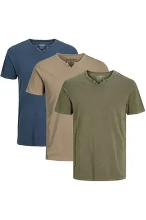 JACK & JONES T-Shirt 3er Pack Split (Spar-Set, 3-tlg) T-Shirt - Baumwolle - Atmungsaktiv - Aus hochwertigem Slub-Gewebe beige|blau|bunt|grün XXL