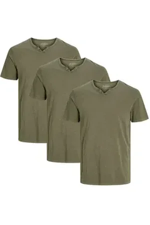 JACK & JONES T-Shirt 3er Pack Split (Spar-Set, 3-tlg) T-Shirt - Baumwolle - Atmungsaktiv - Aus hochwertigem Slub-Gewebe grün L