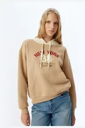 Koton Kapuzensweatshirt Kapuzenkragen Mit Stickerei beige S