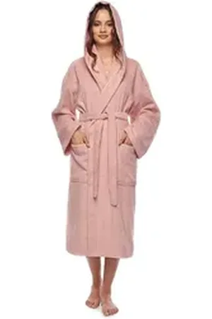 Arus Damenbademantel Astra, 100% Baumwolle, mit Kapuze, wadenlang oder extra lang, 100% Baumwolle rosa M Extra Lang