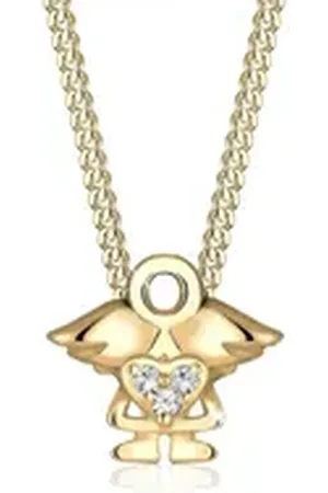 Elli Kette mit Anhänger Kinder mit Engel Kristalle 925 Silber, Engel goldfarben