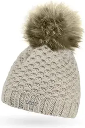 Neverless Bommelmütze Damen Winter-Mütze Strick Fleecefutter Kunstfell-Bommel Pudelmütze Win beige
