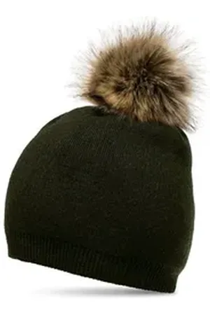 CASPAR Bommelmütze MU187 elegante Damen Feinstrick Mütze Bommelmütze mit Fellbommel grün