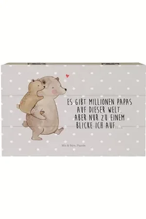Mr. & Mrs. Panda Dekokiste Papa Bär 19 x 12 cm - Grau Pastell - Geschenk, Kiste, Schwester, Truh (1 St), Praktische Scharniere grau 19 cm x 12 cm x 10 cm
