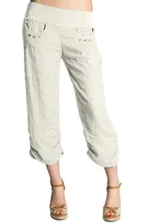CASPAR Leinenhose KHS017 Damen 3/4 Hose aus robustem Leinen mit breitem Stretch Bund - Made in Italy beige 3XL - DE46 UK18 IT50 ES48 US16