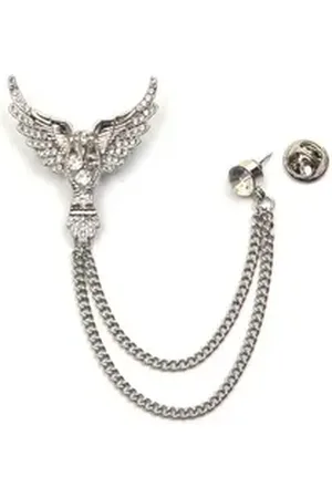 Firetti Brosche Schmuck Geschenk Ansteckschmuck Gliederkette Flügel glitzernd, mit Glasstein silberfarben