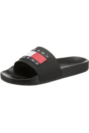 Tommy Hilfiger FLAG POOL SLD ESS Pantolette, Sommerschuh, Schlappen mit farbiger Logoflagge schwarz 36 EU