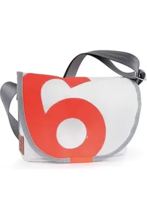 360 Grad 360Grad Schultertasche Schultertasche Perle, recyceltes Segeltuch, Weiß/Grau Zahl Orange weiß