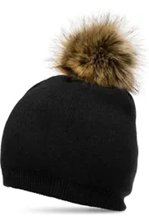 CASPAR Bommelmütze MU187 elegante Damen Feinstrick Mütze Bommelmütze mit Fellbommel schwarz