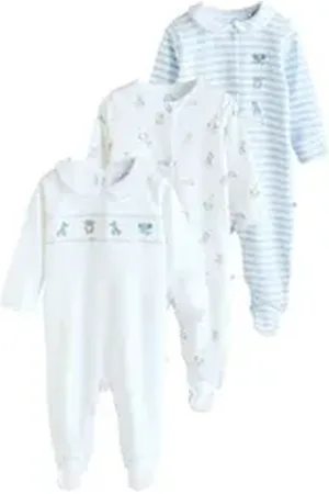 Next Schlafoverall Bestickte Baby-Schlafanzüge, 3er-Pack (3-tlg) weiß 80-86 (12-18 Mon.)