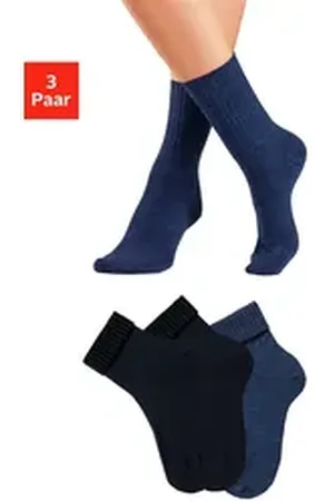 Lavana Umschlagsocken (Packung, 3-Paar) fein gestrickt mit 53% Wolle blau 39-42