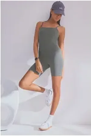 Self-Portrait Body . Kurzer Unitard-Body mit dünnen Trägern (1-tlg) grün L