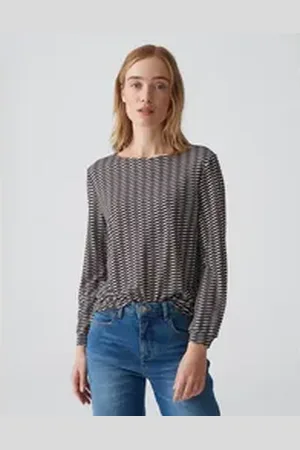 Opus 3/4-Arm-Shirt Printshirt SUSTA Regular aus fließender Viskose braun 40