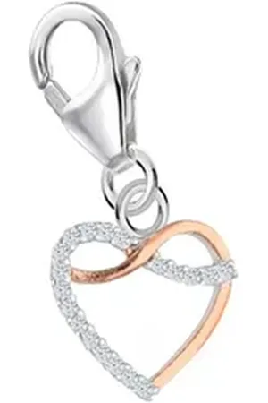 Goldene Hufeisen Charm Herz Charm Anhänger Gold Silber 925 Herz Bicolor, Armband Schmuck für Damen goldfarben|silberfarben