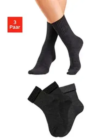 Lavana Umschlagsocken (Packung, 3-Paar) fein gestrickt mit 53% Wolle grau 39-42