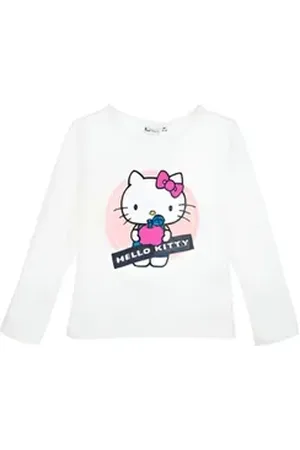 Hello Kitty Print-Shirt Kinder Mädchen langarm T-Shirt 100% Baumwolle, Gr. 98 bis 128 weiß 116