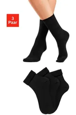 Lavana Umschlagsocken (Packung, 3-Paar) fein gestrickt mit 53% Wolle schwarz 39-42