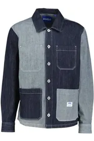 HUGO BOSS Langarmhemd Herren Overshirt aus Denim-Mix EBERSE Relaxed Fit (1-tlg) blau M