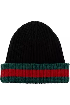 Gucci Strickmütze Web Rippenstrick Hut Beanie Unisex ikonische grün-rot-grüne Webdetail, Rippenstrickmuster schwarz