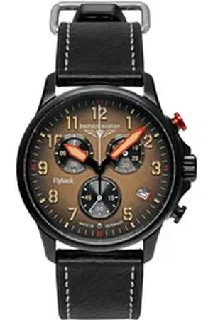 Bauhaus Chronograph Flight Control Blackwing Flyback 2888-5, Armbanduhr, Herrenuhr, Made in Germany, analog, Tag, Stoppfunktion schwarz