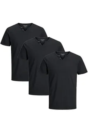 JACK & JONES T-Shirt 3er Pack Split (Spar-Set, 3-tlg) T-Shirt - Baumwolle - Atmungsaktiv - Aus hochwertigem Slub-Gewebe schwarz XL