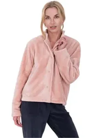 WeWo fashion Damenbademantel 6603, Kurzform, Wellsoft-Microfaser, Stehkragen, Knöpfe, unübertroffen kuschelig rosa 46 | 61 cm
