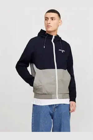 JACK & JONES Blouson JJERUSH HOOD BOMBER NOOS mit Logo Schriftzug blau M