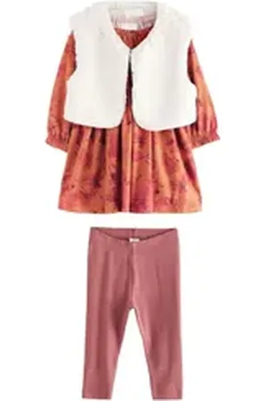 Next Kleid & Leggings Langärmeliges Kleid mit Weste und Leggings im Set (3-tlg) orange 74-80 (9-12 Mon.)