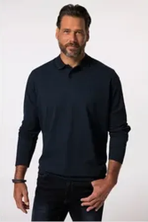 JP 1880 Poloshirt Poloshirt Bauchfit Basic Langarm Piqué blau 7XL