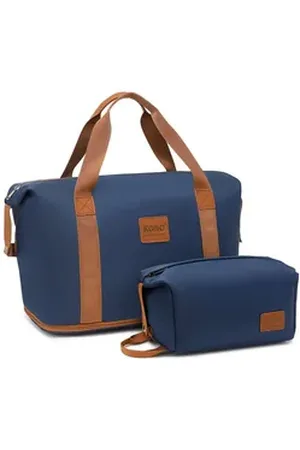 Kono Reisetasche 2-in-1 Set: Erweiterbare Handgepäck-Tasche (36L) + Kosmetiktasche, Praktisches und leichtes Design blau|braun