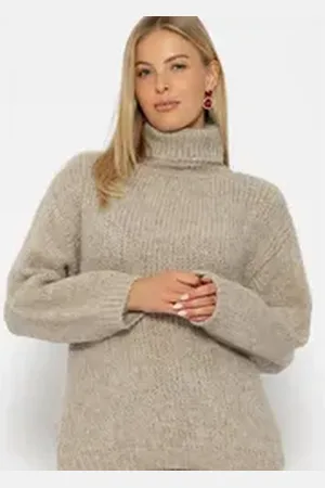 SASSYCLASSY Strickpullover Oversize Pullover Damen Winter mit Rollkragen Rollkragenpullover aus weichem Strick Elegant Schwarz Beige Rot Grau beige L/XL