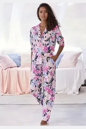 Lascana Pyjama (2 tlg) mit schönem Alloverdruck blau|rosa 32/34