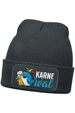 MoonWorks Strickmütze Herren Beanie Patch Fasching Karneval Mütze mit Spruch Lustig grau