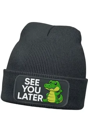 MoonWorks Strickmütze Herren Beanie mit Patch Strickmütze Spruch See you later Alligator grau