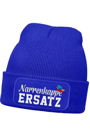 MoonWorks Strickmütze Herren Beanie Patch Strickmütze mit Spruch Aufdruck Fasching Karneval blau