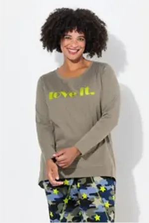 Angel of Style Angel of Style T-Shirt T-Shirt oversized LOVE IT Langarm grau|grün 54