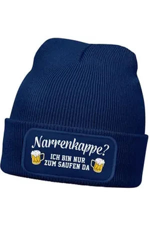 MoonWorks Strickmütze Herren Beanie Patch Strickmütze mit Spruch Narrenkappe Aufdruck blau