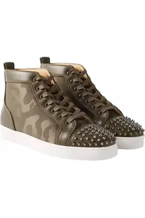 Christian Louboutin Lou Spikes Orlato Camouflage High-Top Trainer Sneaker Hochwertiges Leder kombiniert mit Camouflage-Jacquard-Canvas 43 EU