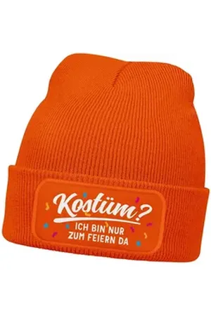 MoonWorks Strickmütze Herren Beanie Patch Strickmütze mit Spruch Aufdruck Fasching Karneval orange
