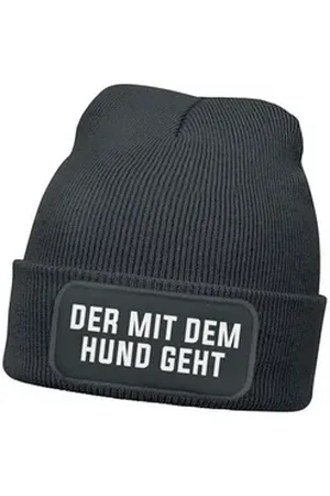MoonWorks Strickmütze Herren Beanie Strickmütze mit Patch Spruch Der mit dem Hund geht grau